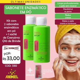 KIT COM 2 SABONETES EZIMTICOS EM P + 1 SACH DE COEMZIMA Q10 DE BRINDE